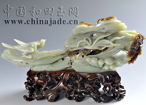 青白玉擺件-喜事連連
