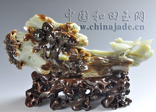 青白玉擺件-喜事連連